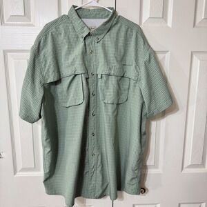 VTG LLBean Mens Plaid Short Sleeve Granpa Fishing Shirt XXL Green Vented GRUNGE